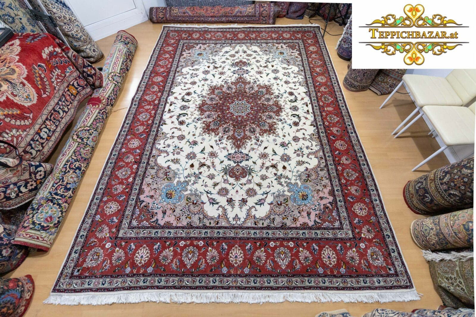 W1(#221) wie NEU ca. 270x185cm  Handgeknüpfter  Perserteppich Kirman Golfarang Floral Medaillon mit Schurwolle antik Klassisch Wien Österreich Online Kaufen