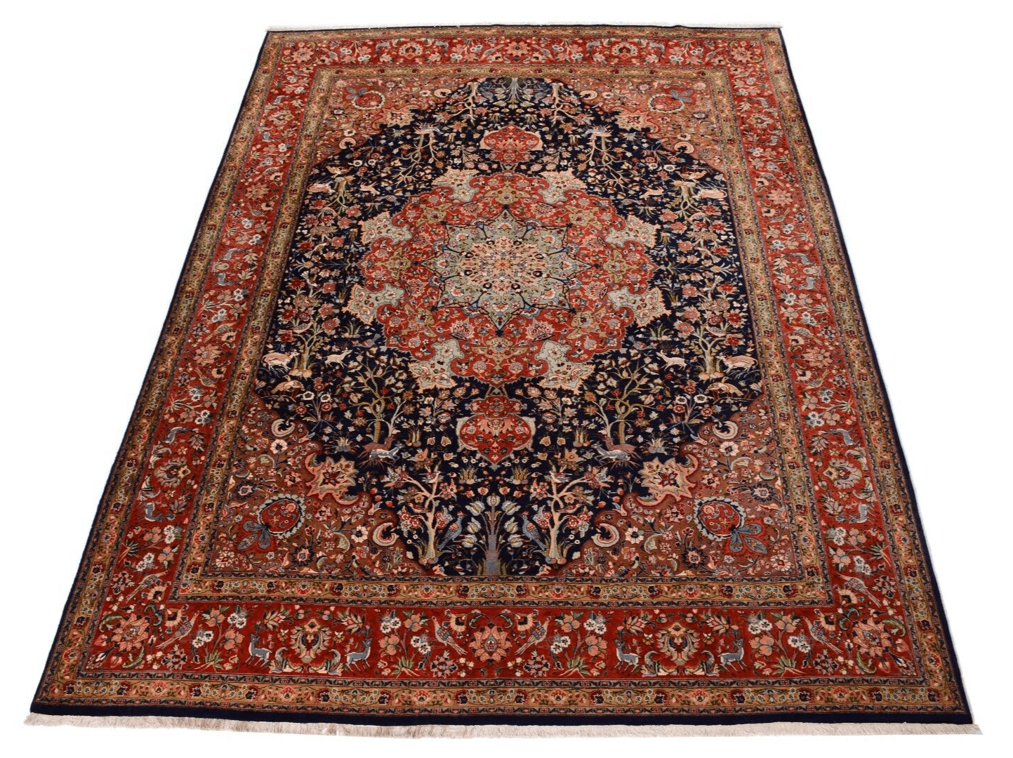 Handgeknüpfter Orientteppich Tabriz 50 Rag in Blau, 388 x 289 cm, floral, neu