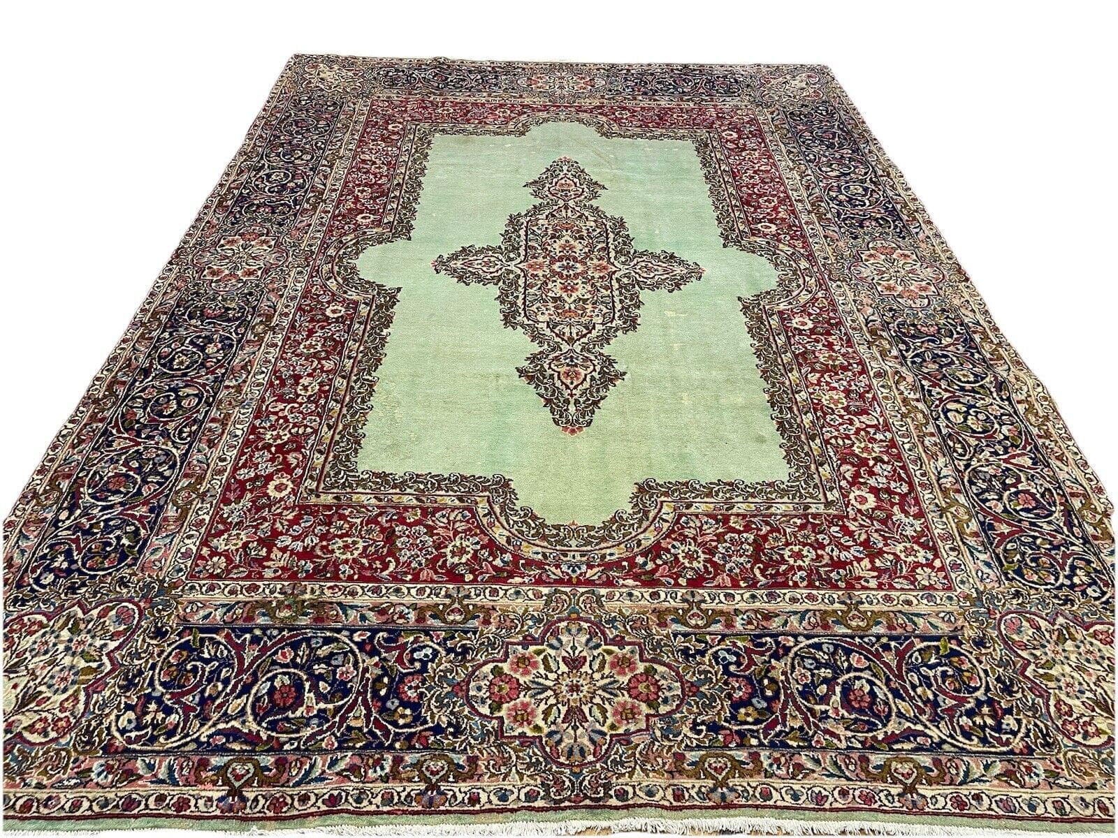 Antiker Kerman Perserteppich 350x250 cm – Extrem Fein Geknüpft, Florhöhe 4mm, Persisches Blumen Garten Muster, Hochwertige Qualität, handgeknüpft, Perserteppich