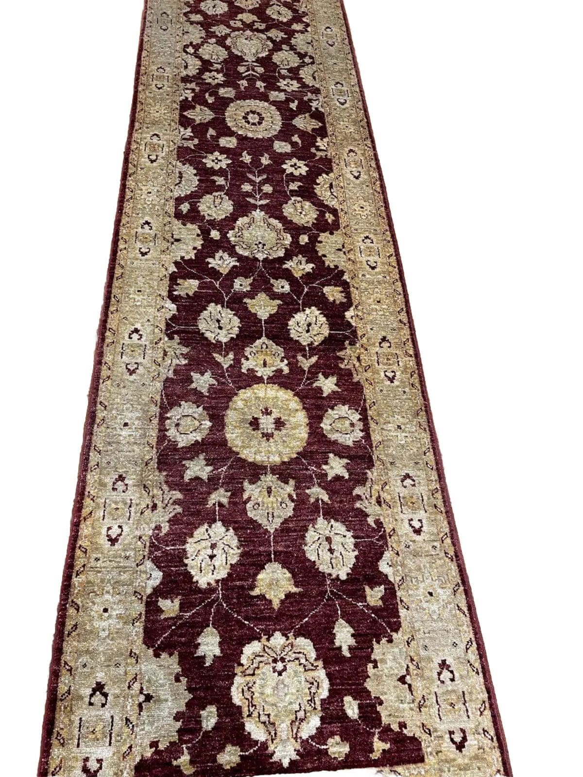 **Antiker Ziegler Läufer 335x75 cm - Durchgemustert mit dekorierten Ecken, schmale Bordüre, 8-12 mm Florhöhe - Traditionelles Design für modernes Zuhause - handgeknüpft -...