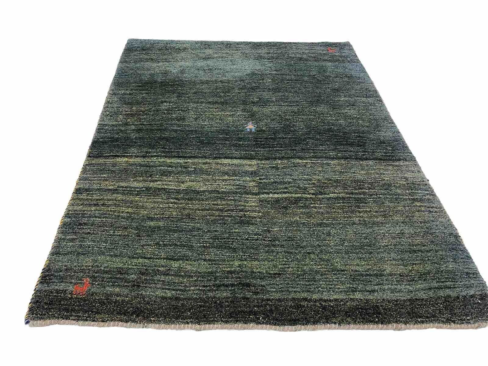 **Gabeh Perserteppich 165x125 cm - Handgesponnene Schurwolle, 23mm Florhöhe, abstraktes Muster, naturfarben Grün, für Fußbodenheizungen, handgeknüpft**