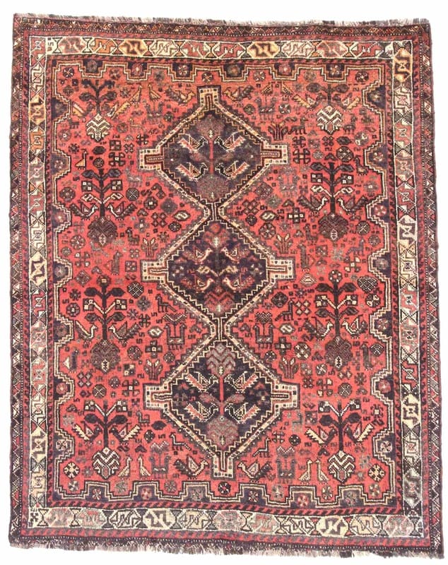 Antiker Shiraz Teppich 207x167 cm, Wolle, Ghaschghai, handgeknüpft