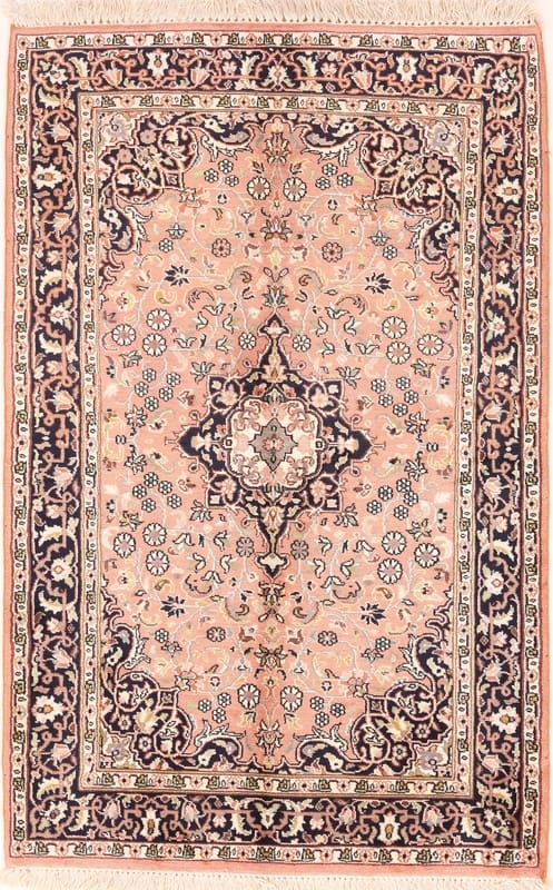 Exquisiter Kaschmir-Seidenteppich 122x78cm mit Blumenmotiv, handgeknüpft
