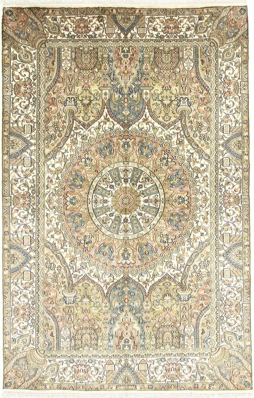 Exquisiter Kaschmir-Seidenteppich 194x126 cm, Blumenmuster, handgeknüpft