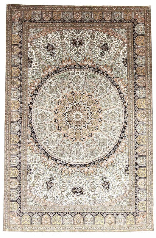 Exquisiter Kaschmir-Seidenteppich 284x185 cm, Blumenmotiv, handgeknüpft