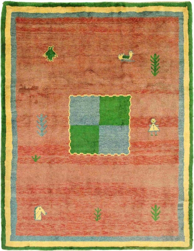 Gabbeh Teppich 297x223 cm - Geometrisches Muster, handgeknüpft