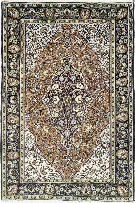 Ghom Orientteppich 165x110 cm – Handgeknüpft, Wolle, Tiermotive