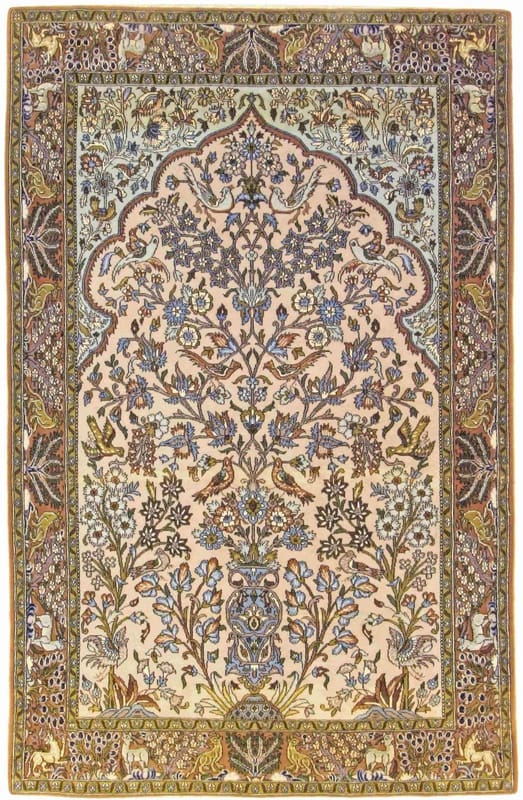 Ghom Teppich 216x141 cm, Blumenmuster, handgeknüpft, Perserteppich