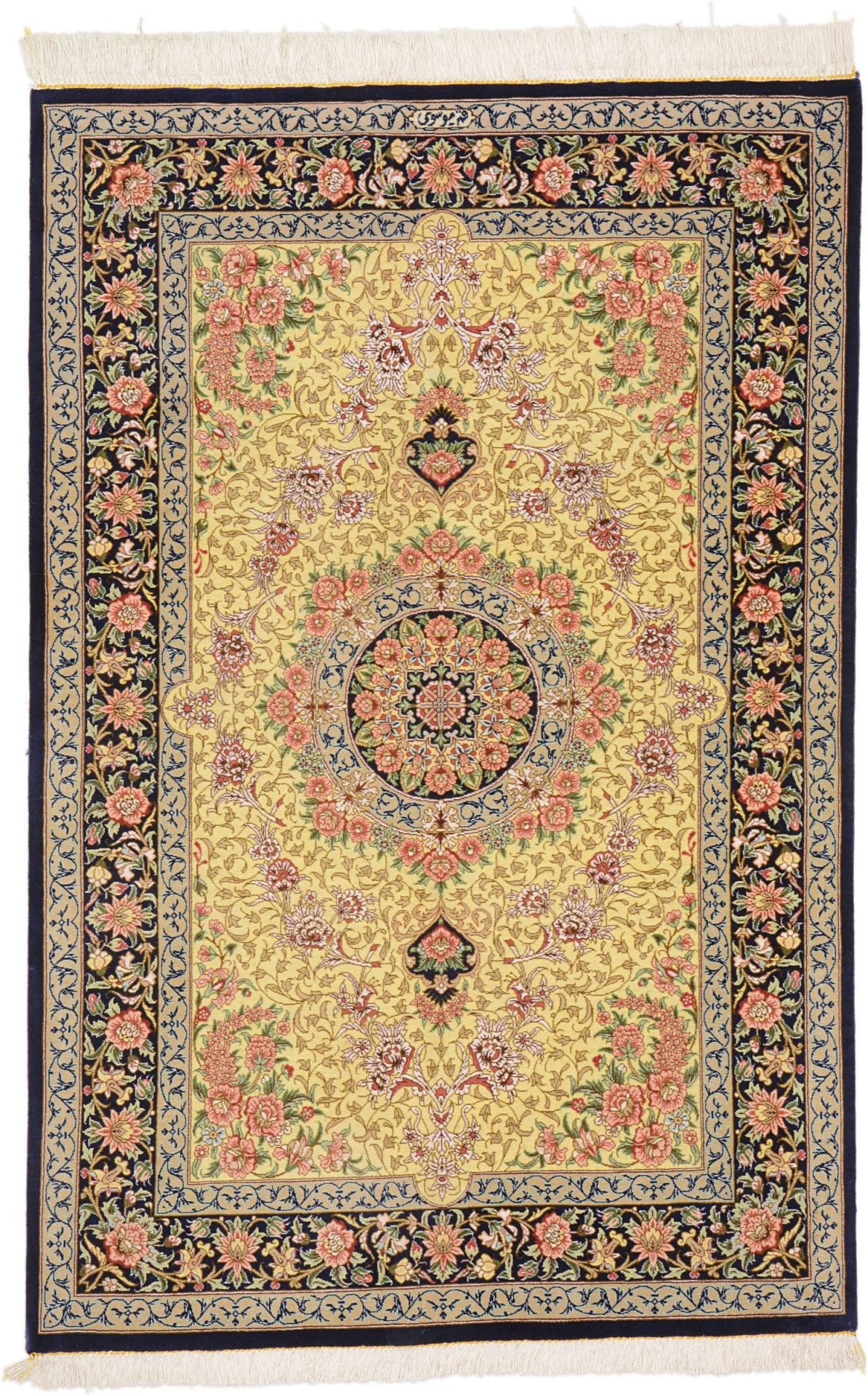 Ghom Teppich 83 x 122cm, Seide, handgeknüpft, Perserteppich