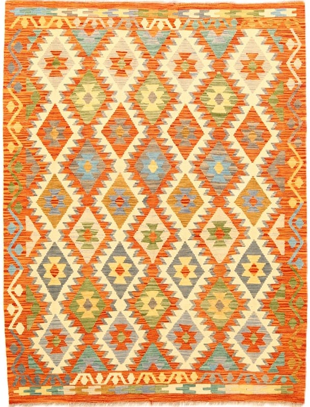 Handgewebter Kelim-Teppich 200x151 cm – Geometrisches Design, Orientteppich