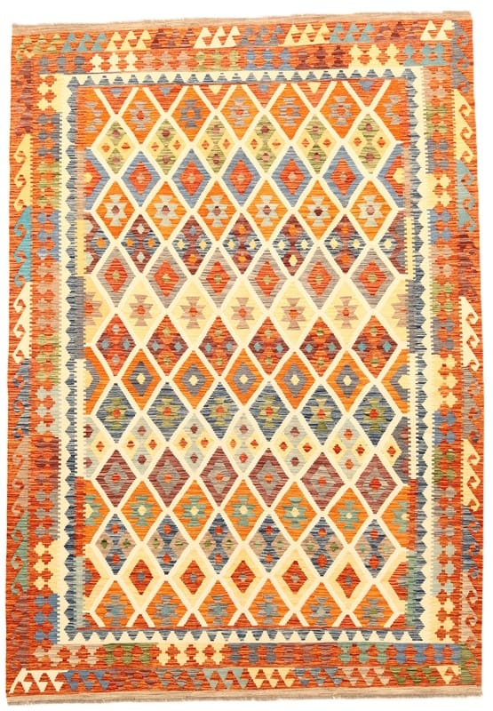 Handgewebter Kelim-Teppich 301x208 cm – Elegantes Diamantmuster, Orientteppich