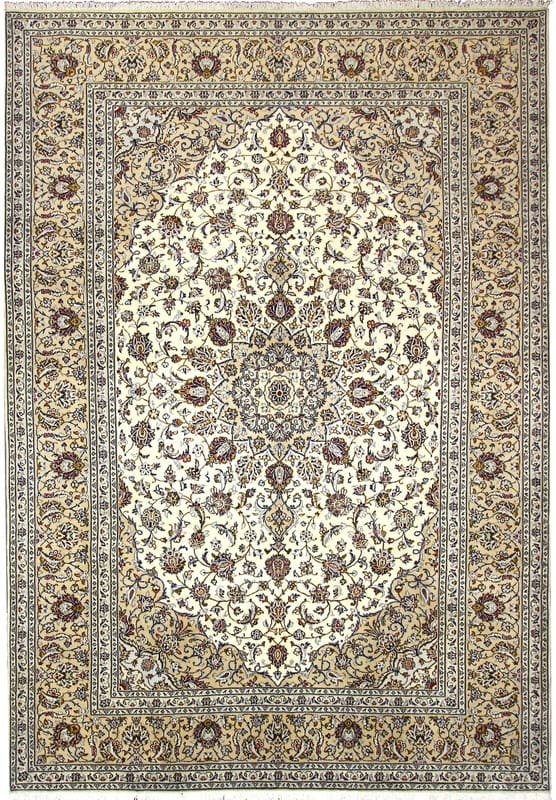 Kashan Teppich 320x243 cm, cremefarbener Hintergrund, handgeknüpft