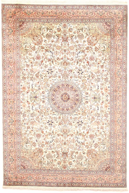 Kashmir Seidenteppich 278x189 cm, feine Muster, handgeknüpft