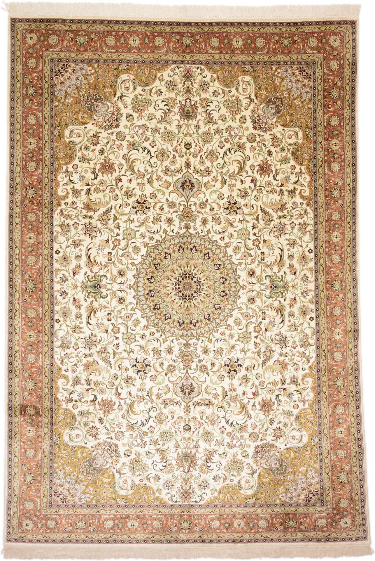 Kashmirseide Teppich 211 x 312cm, handgeknüpft, edles Design