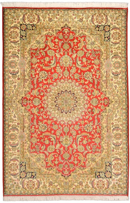 Orientteppich Kashmirseide 129 x 186 cm, edles Muster, handgeknüpft