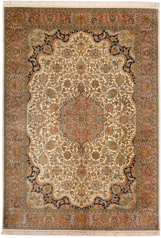 Orientteppich Kashmirseide Keshan 174 x 244 cm, edles Design, handgeknüpft