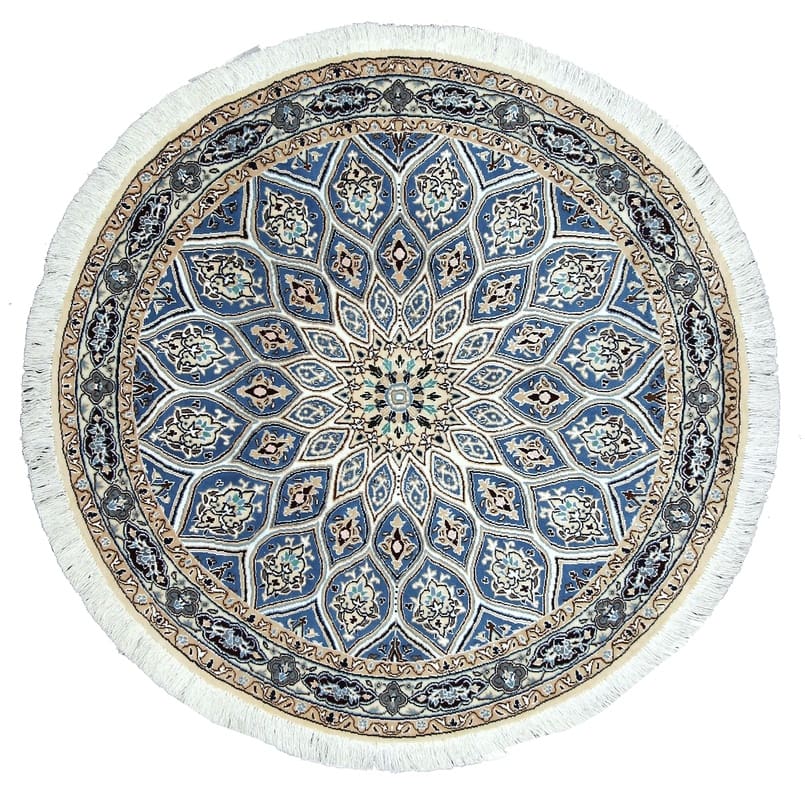 Rugeast Nain 9 La Teppich 135x134 cm, Blau-Elfenbein, handgeknüpft