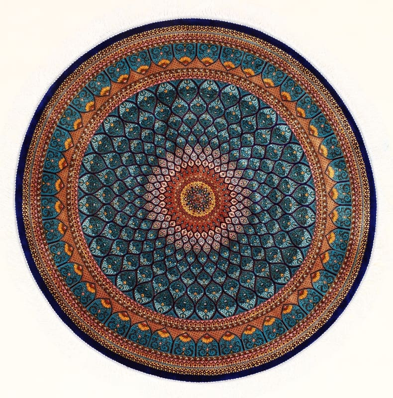 Runder Ghom Orientteppich 152x151 cm – Blau/Türkis, handgeknüpft