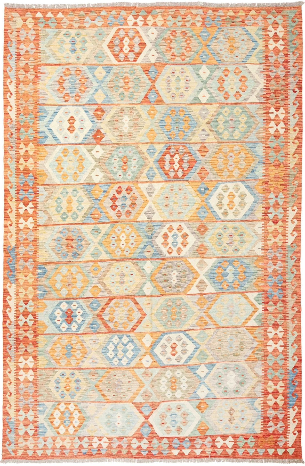 Afghanischer Kelim 201 x 299 cm, geometrisches Muster, handgewebt