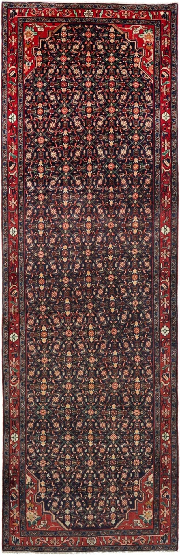 Hamadan Teppich 131 x 413cm, Schurwolle, Herati Muster, handgeknüpft
