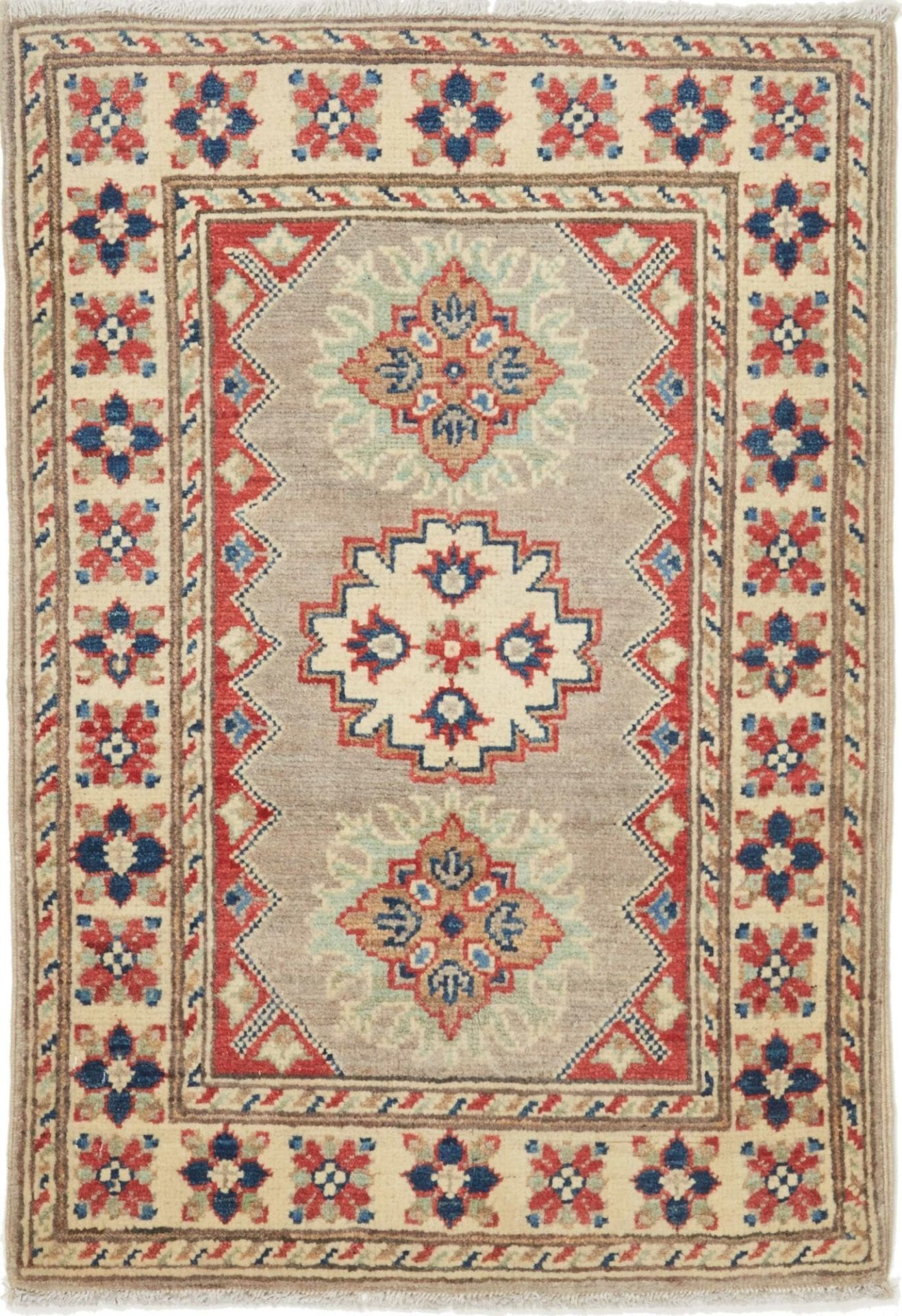 Handgeknüpfter Kazak Orientteppich 68 x 93cm, geometrische Muster
