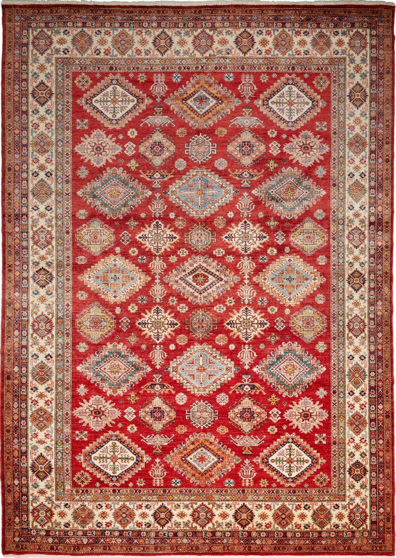 Kazak Teppich 300 x 410cm, geometrisches Muster, handgeknüpft