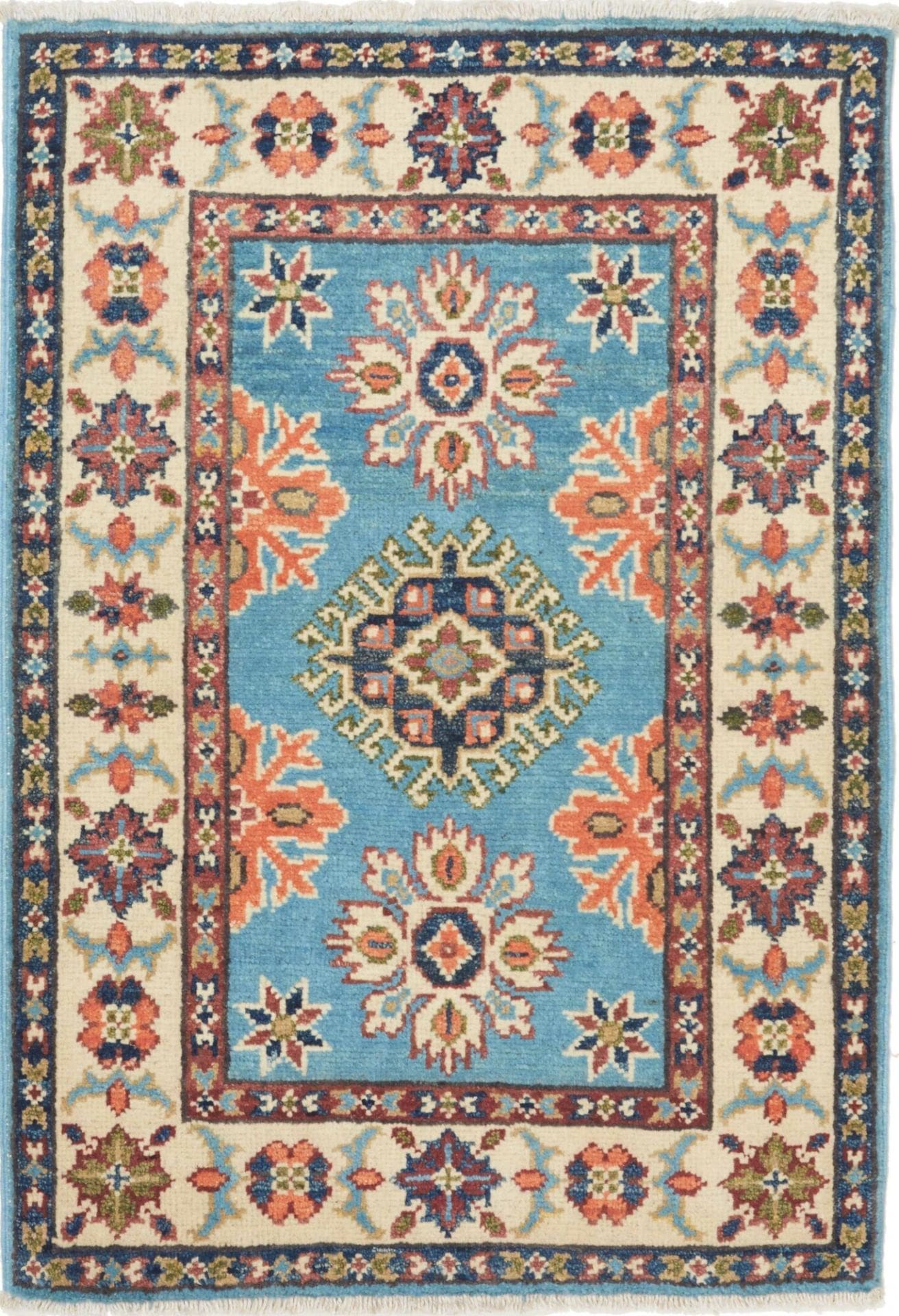 Kazak Teppich 68 x 92 cm, geometrisches Muster, handgeknüpft