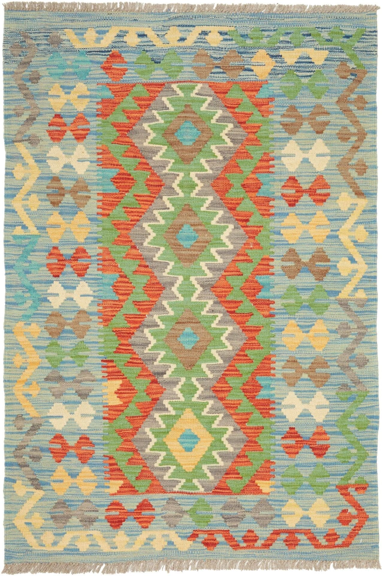 Kelim Teppich 101 x 147 cm, handgewebt, rustikales Flair, Wolle