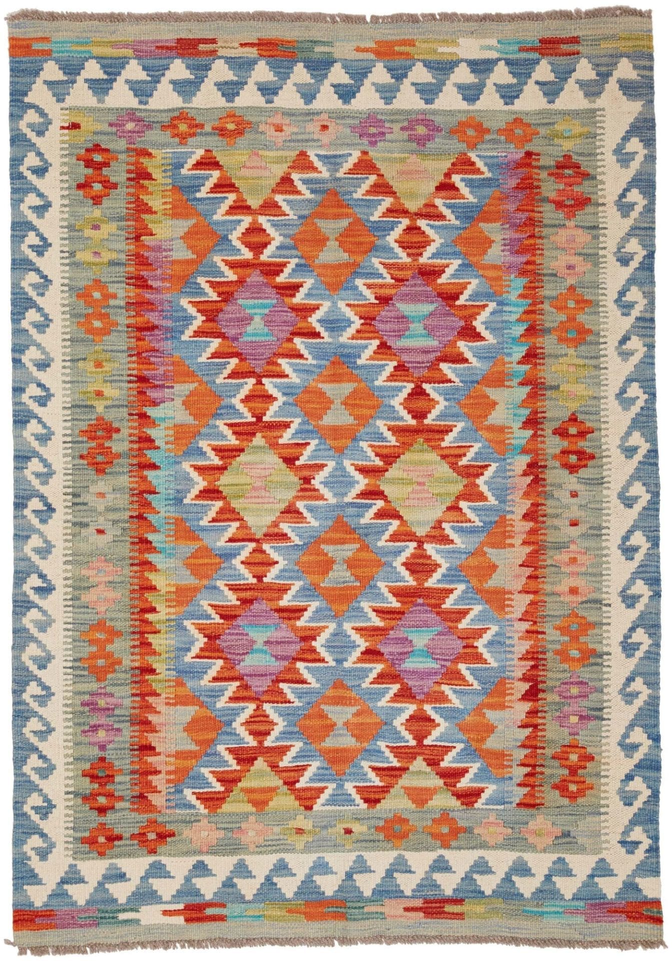 Kelim Teppich 104 x 143 cm, aus Schurwolle, handgewebt, rustikal
