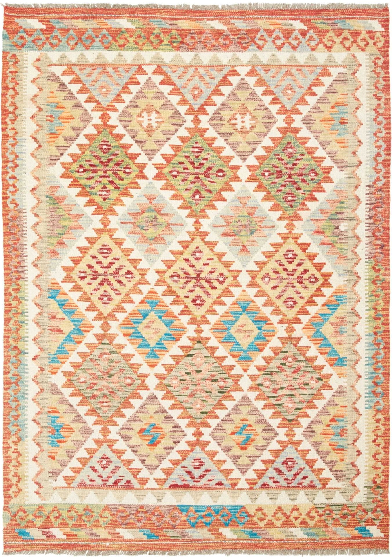 Kelim Teppich 130 x 183cm, handgewebt, rustikales Design, Wolle