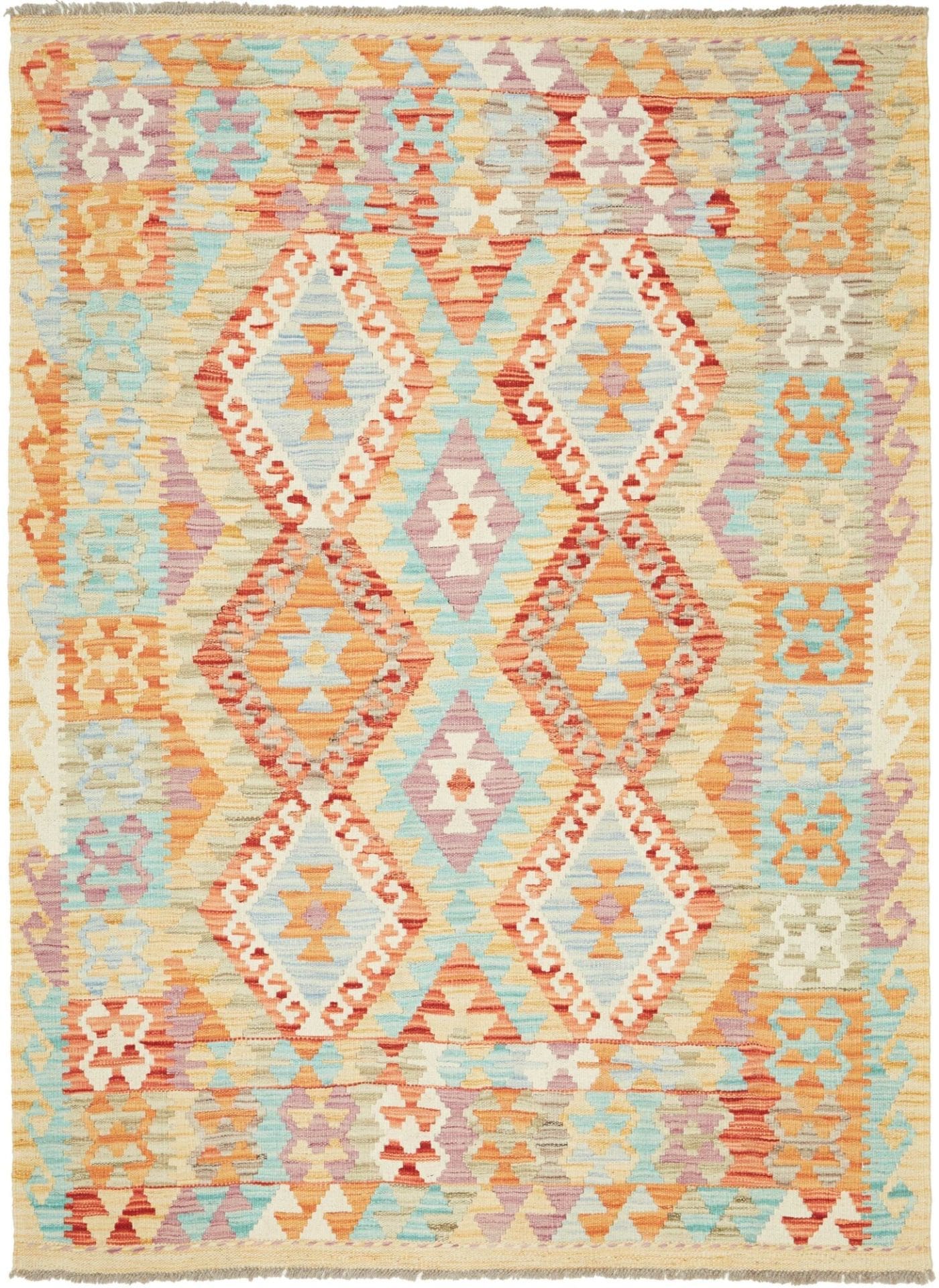 Kelim Teppich 134 x 180 cm, rustikal, Schurwolle, handgewebt