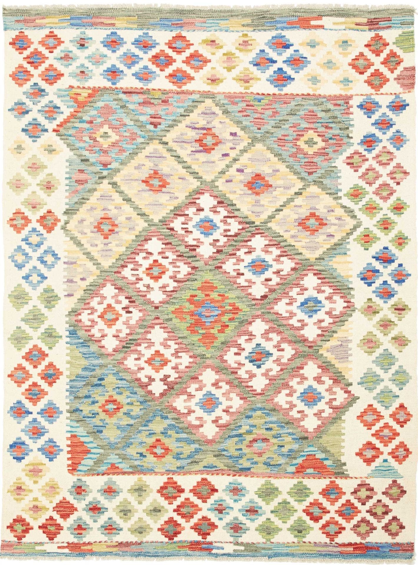 Kelim Teppich 135 x 178 cm, rustikales Design, handgewebt