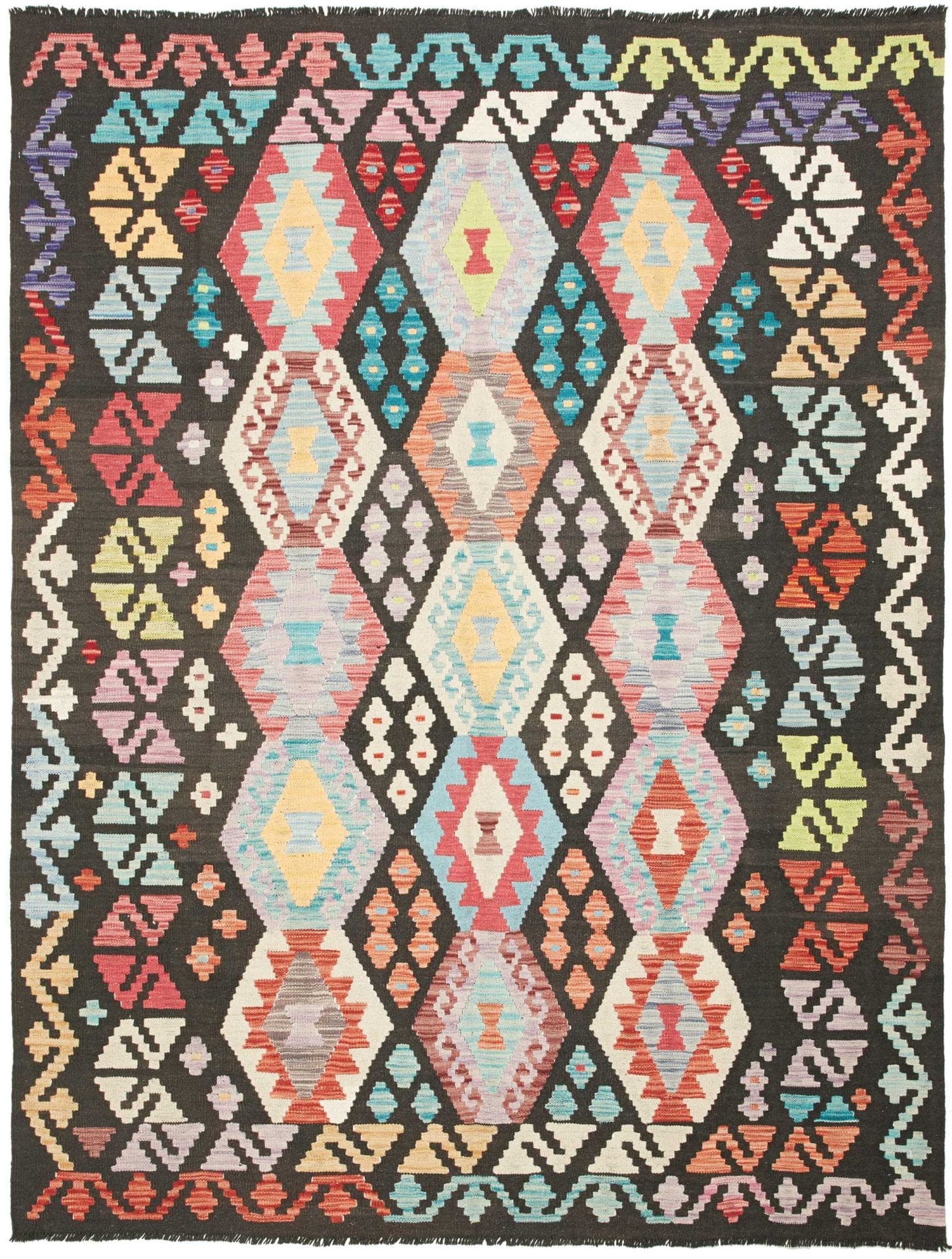 Kelim Teppich 160 x 204cm aus Schurwolle, handgewebt, rustikal