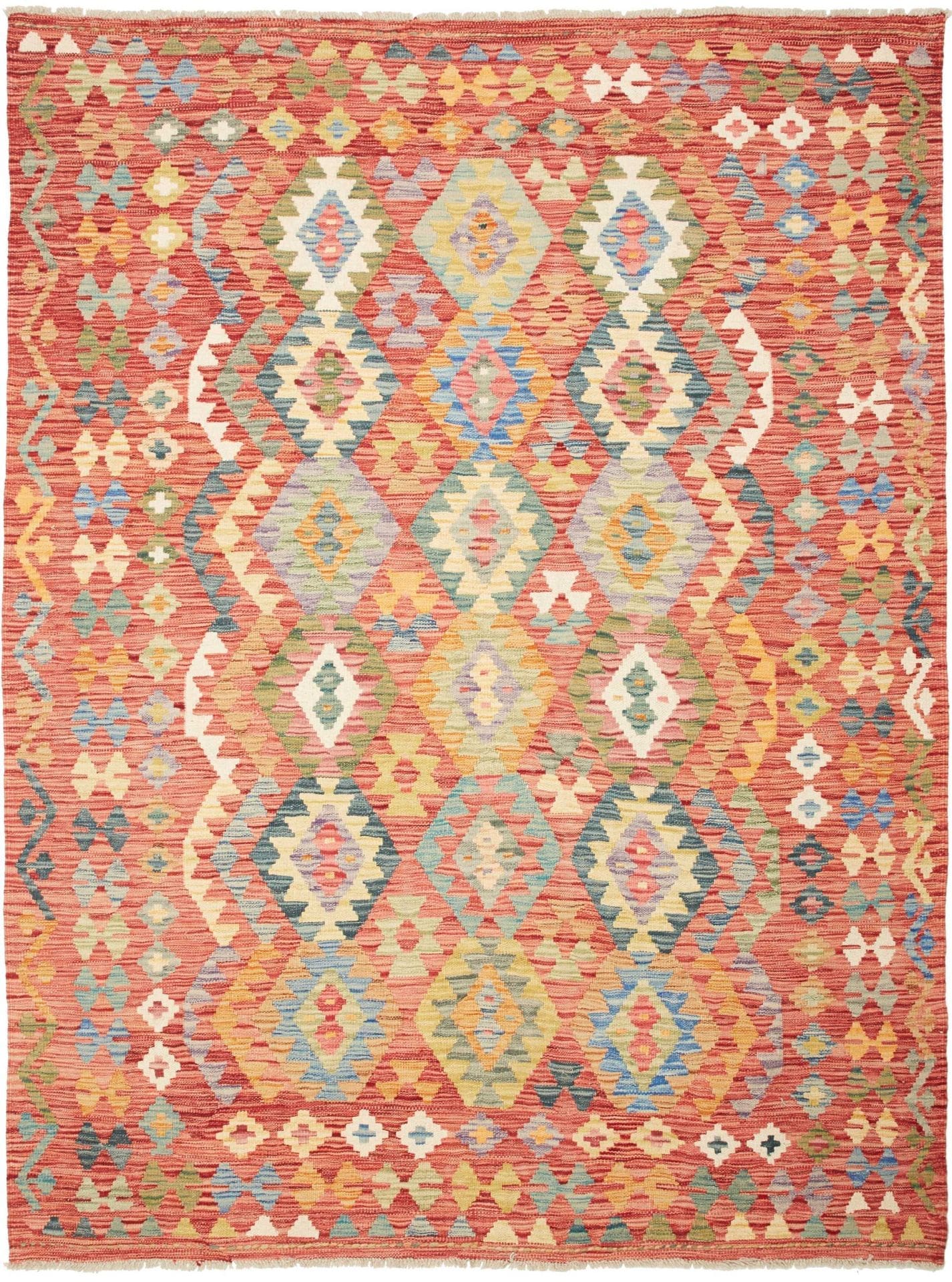Kelim Teppich 176 x 230cm aus Schurwolle, handgewebt, rustikal