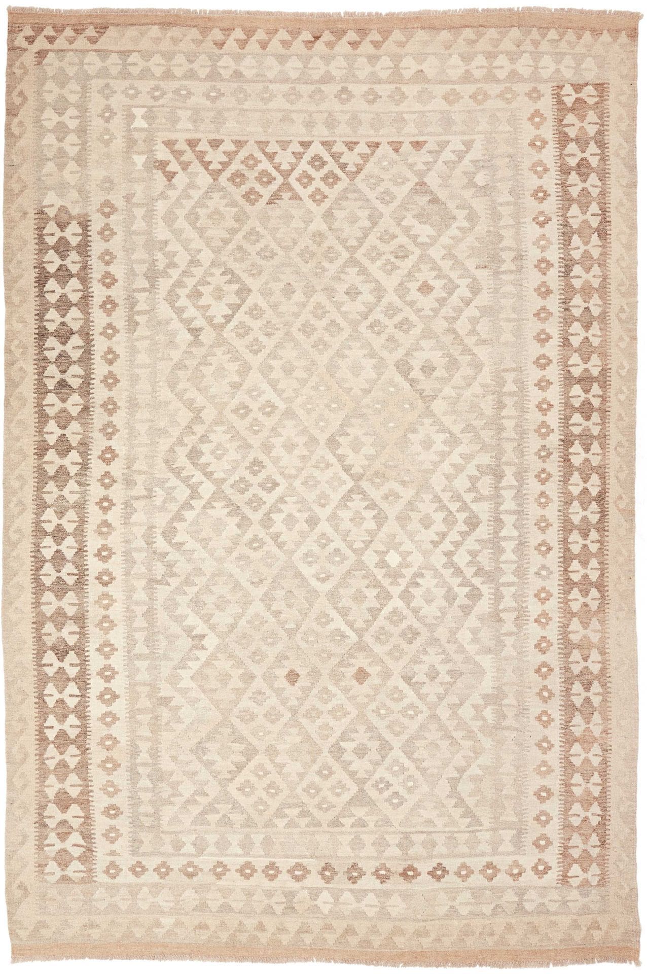 Kelim Teppich 199 x 293cm, handgewebt, rustikales Design aus Wolle