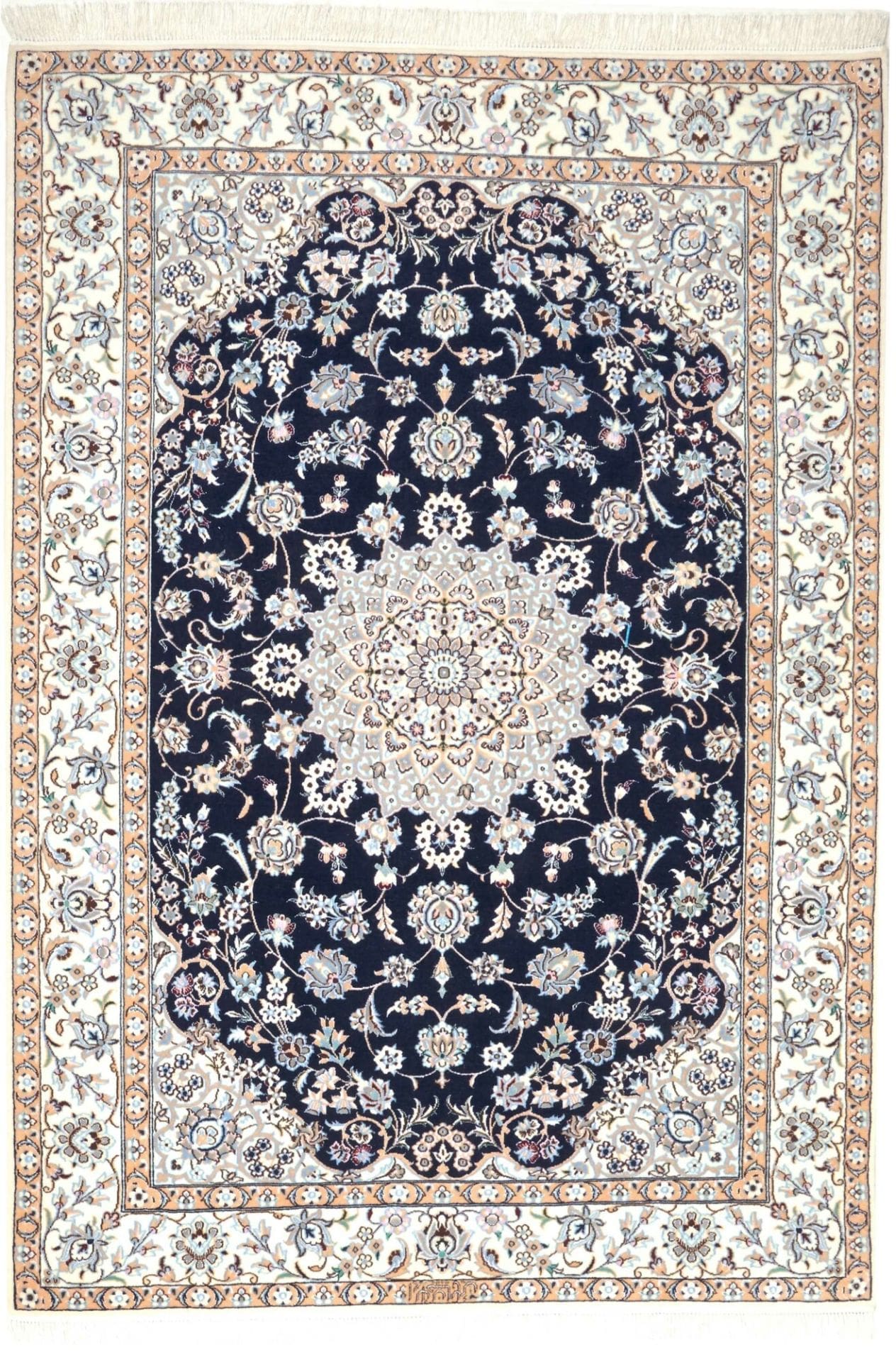 Nain Teppich 133 x 183 cm, florale Muster, handgeknüpft, Perserteppich