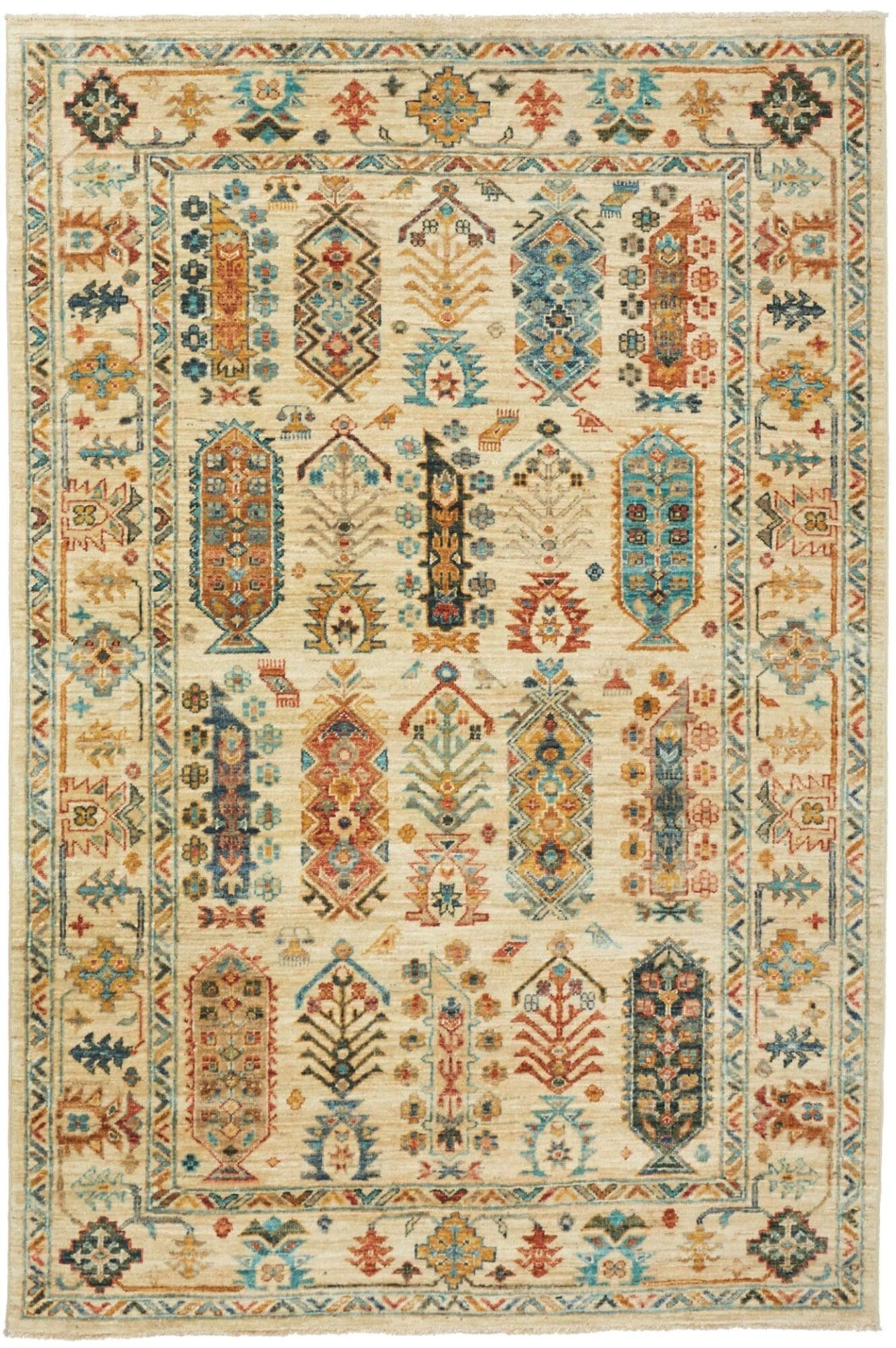 Orientteppich Samarkand 129 x 189cm, farbenfrohes Muster, handgeknüpft